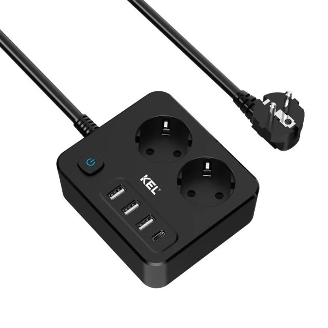 Listwa, 2 gniazda 2p+Z oraz gniazdami USB A, USB C, 2m, SCHUKO KEL
