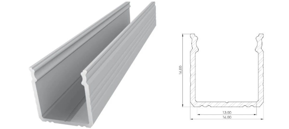 Nawierzchniowy profil LED surowy 16x16mm 1000mm AL12‑GLS3‑RW‑1000 GLALU