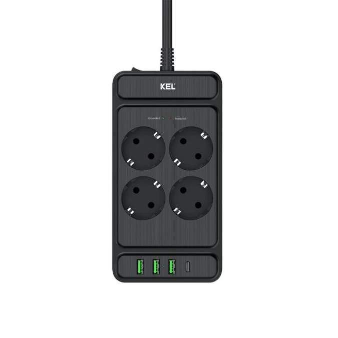 Listwa przepięciowa, 4 gniazda 2p+Z oraz gniazdami USB A, USB C, 2m, SCHUKO KEL