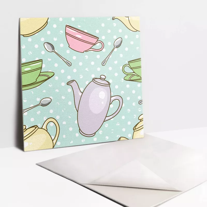 Kafelki samoprzylepne Tulup 30×30 cm Czajnik i kolorowe filiżanki 9 szt.