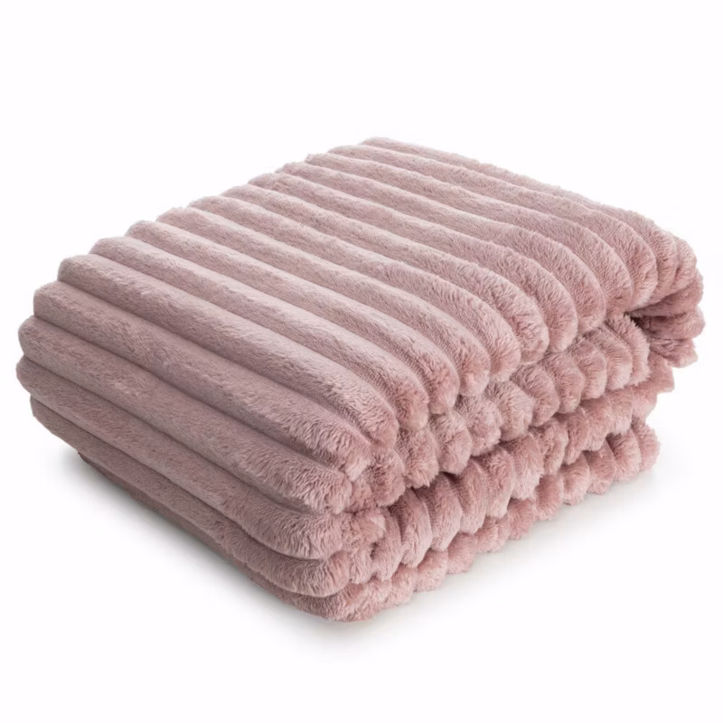 Koc Soft Eurofirany pudrowy róż 170×210 cm Pasy 3D miękki gruby 1 szt.