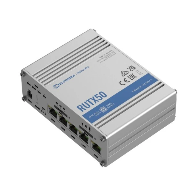 Profesjonalny przemysłowy router 5G, Wi‑Fi 5, Dual SIM, 5x RJ45 1000Mb/s Teltonika RUTX50