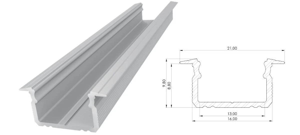Wpuszczany profil LED surowy 9x16mm 1000mm AL12‑GLG2‑RW‑1000 GLALU