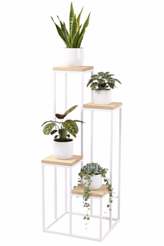 Kwietnik stojący JAKPOL stojak na 4 kwiaty Loft 112cm metalowy wysoki biały 1 szt.