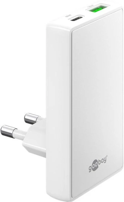 Podwójna płaska szybka ładowarka USB‑C™ PD GaN 90 (65 W) biały 75724