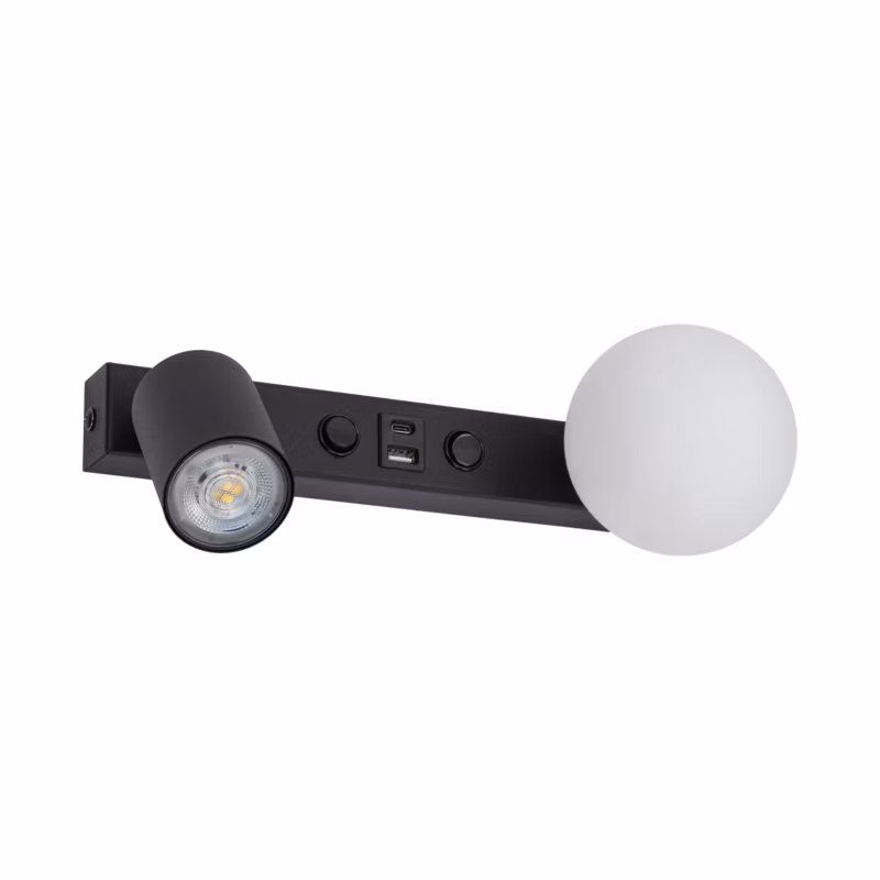 Kinkiet TK-Lighting Vox nad łóżko regulowany spot kulka szklana mleczna + Ładowarka Usb – 1 szt.