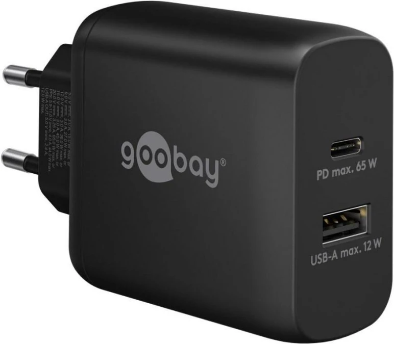 Podwójna szybka ładowarka USB‑C™ PD (65 W) czarny, 65409